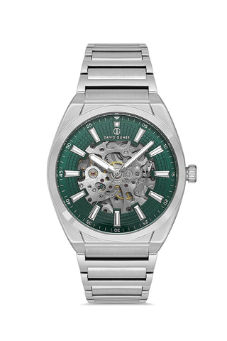 DAVID GUNER Yeşil Kadranlı Gümüş Kaplama Otomatik Erkek Kol Saati