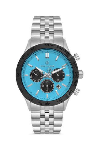 DAVID GUNER Gümüş Kaplamalı Turkuaz Kadranlı Multifonksiyon Erkek Kol Saati - DG-8840GA-A15