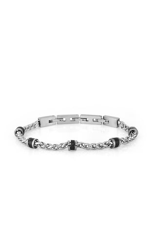 DAVID GUNER Çelik ve Siyah Halkalı Zincir Bileklik