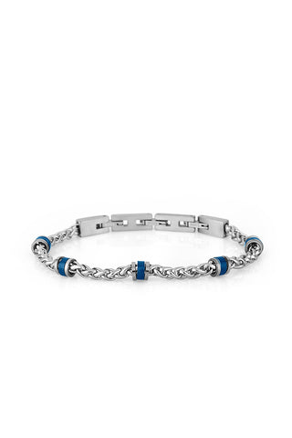 DAVID GUNER Çelik ve Mavi Halkalı Zincir Bileklik