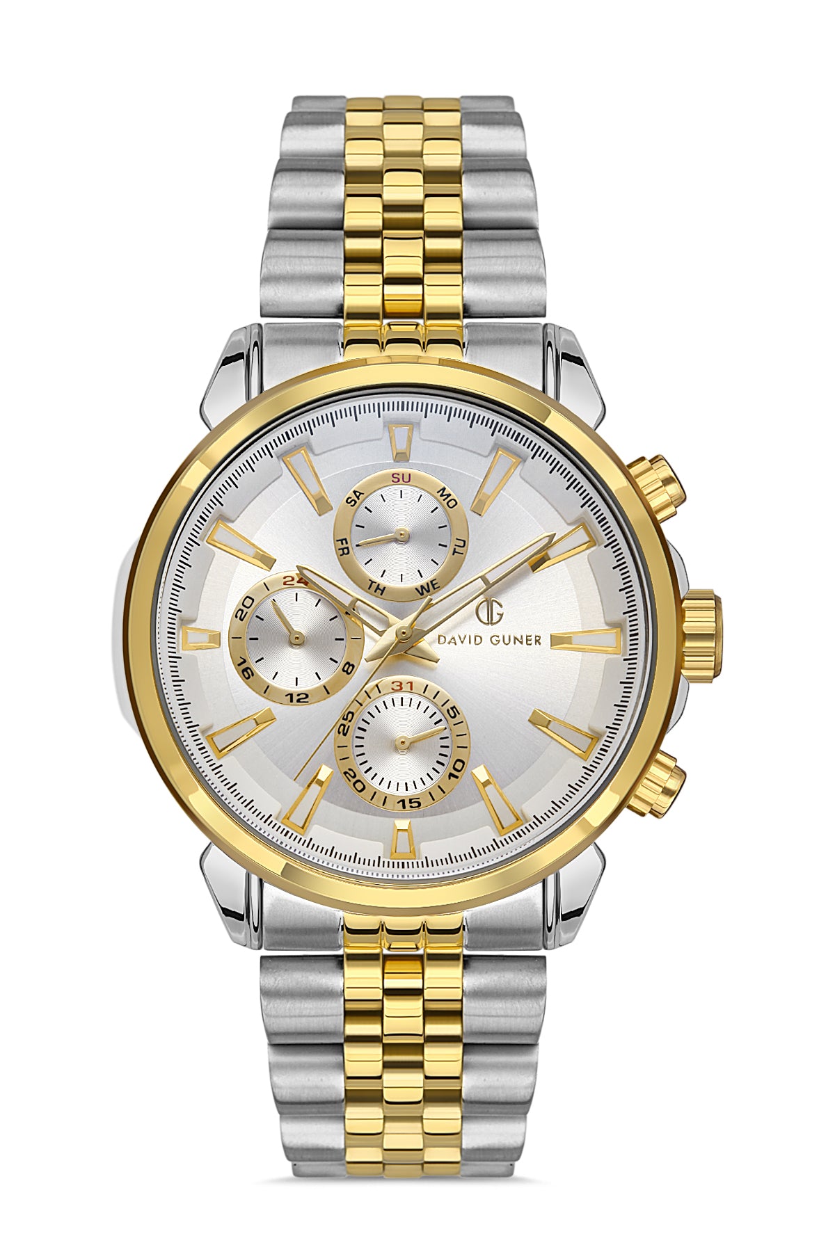DAVID GUNER Beyaz Kadranlı Sarı-Gümüş Paslanmaz Masif Çelik Erkek Kol Saati - DG-8401GA-D1