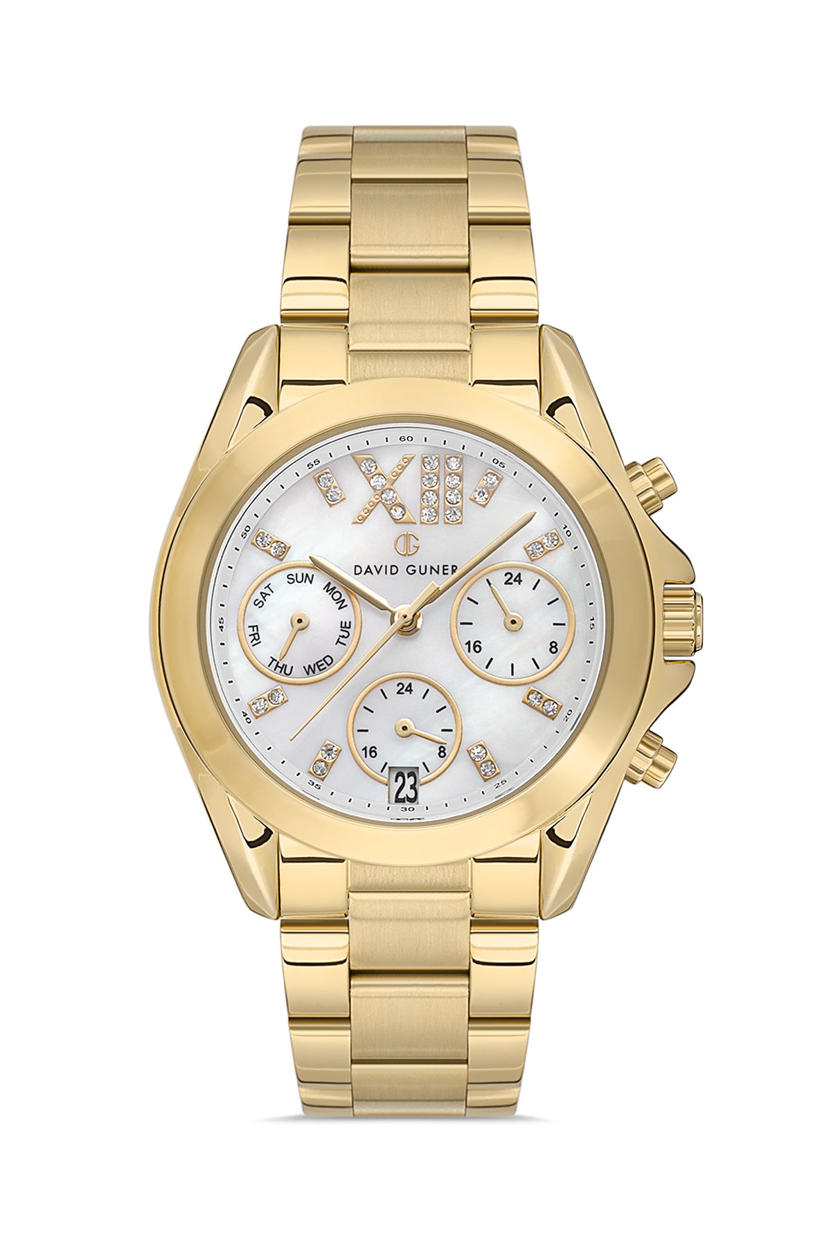 DAVID GUNER Beyaz Kadranlı Sarı Paslanmaz Masif Çelik Kadın Kol Saati - DG-8650LA-B1