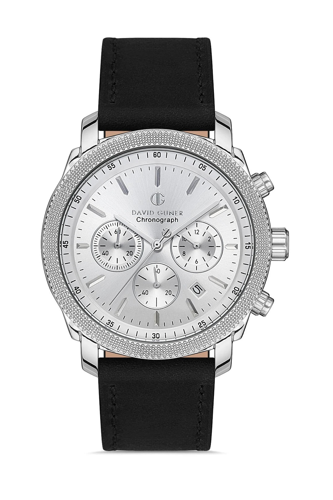 DAVID GUNER Silver Dial Leather Band Men's Watch