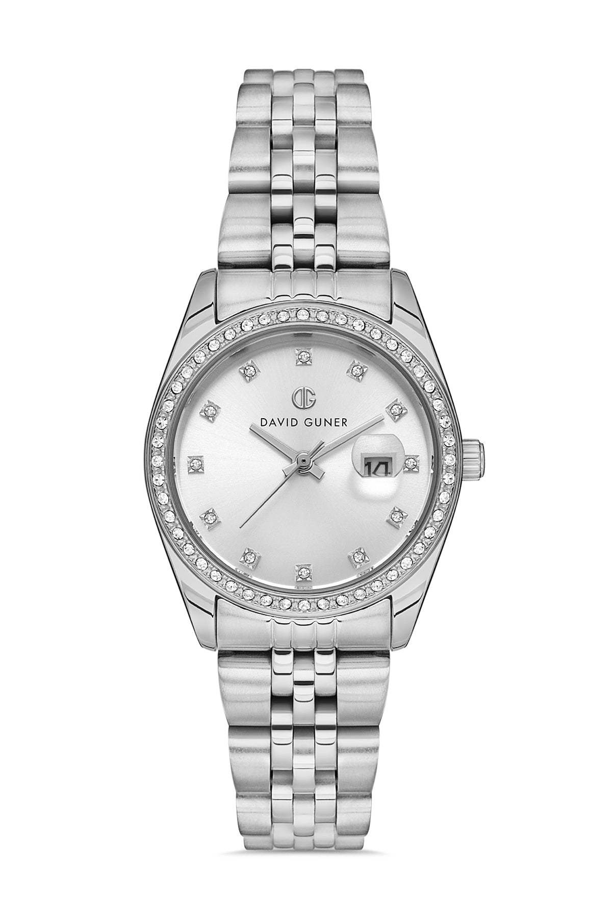 David Guner Women's Watch with Silver Dial and Silver Plating Calendar
