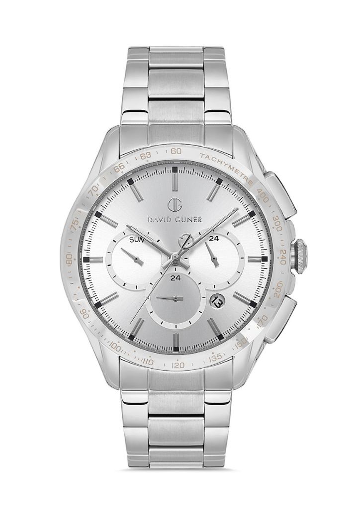 DAVID GUNER Gümüş Kadranlı Gümüş Kaplamalı Erkek Kol Saati - DG-8624GA-A1