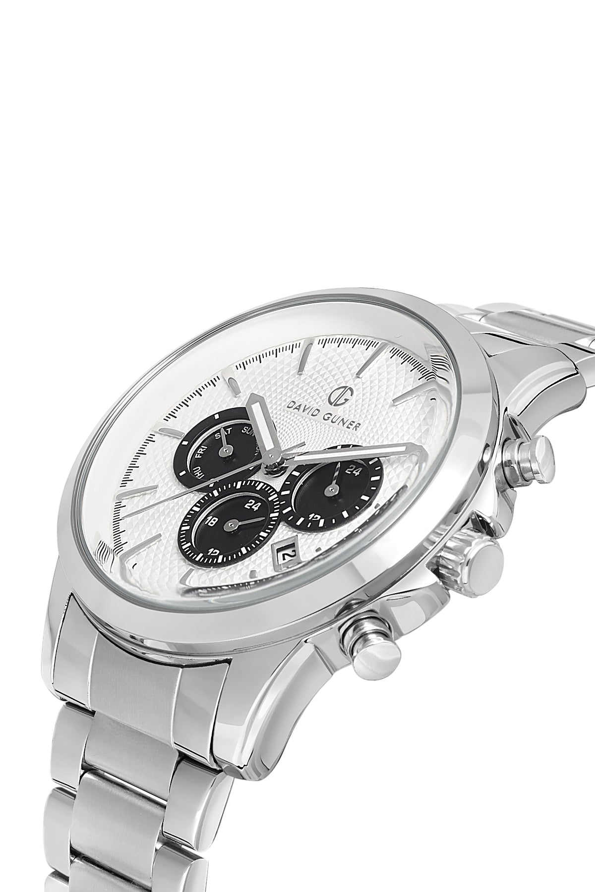 DAVID GUNER Gümüş Kadranlı Gümüş Kaplamalı Takvimli Erkek Kol Saati - DG-8649GA-A1