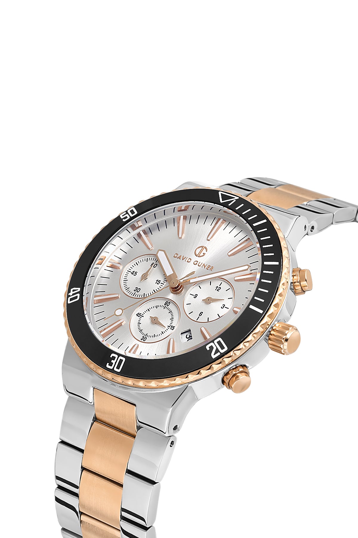 DAVID GUNER Gümüş Kadranlı Rose Beyaz Kaplamalı Erkek Kol Saati - DG-8524GA-E1