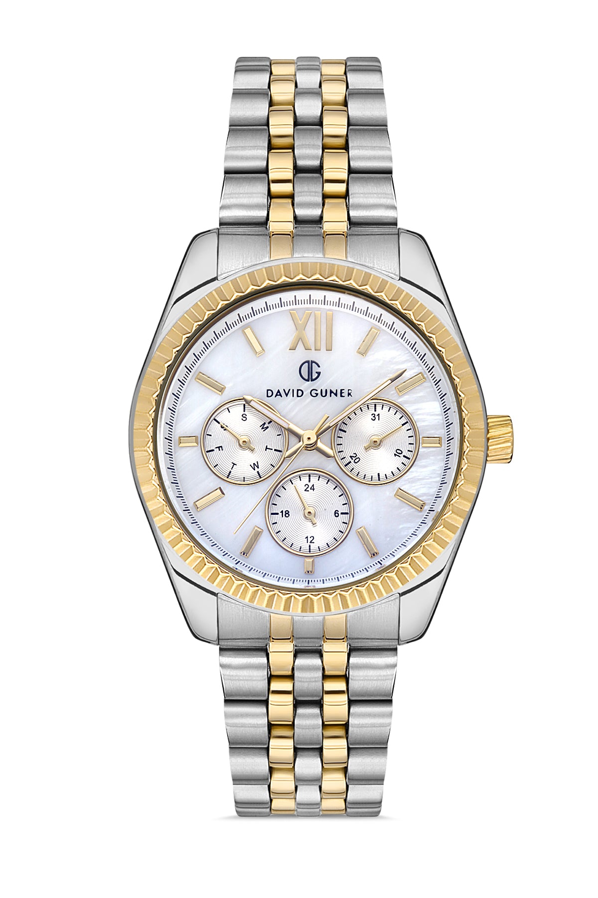 DAVID GUNER Gümüş Kadranlı Sarı Beyaz Kaplamalı Kadın Kol Saati - DG-8314LA-D1
