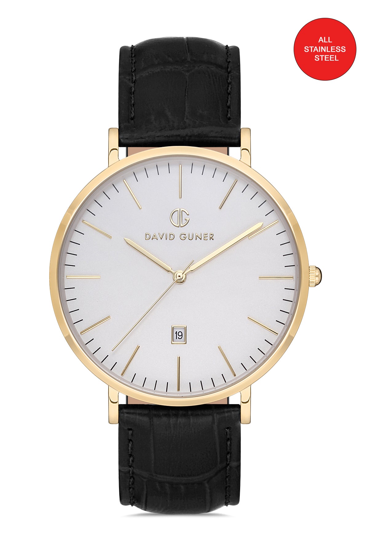 DAVID GUNER Gümüş Kadranlı Sarı Kaplamalı Erkek Deri Kol Saati - DG-8074GB-N1