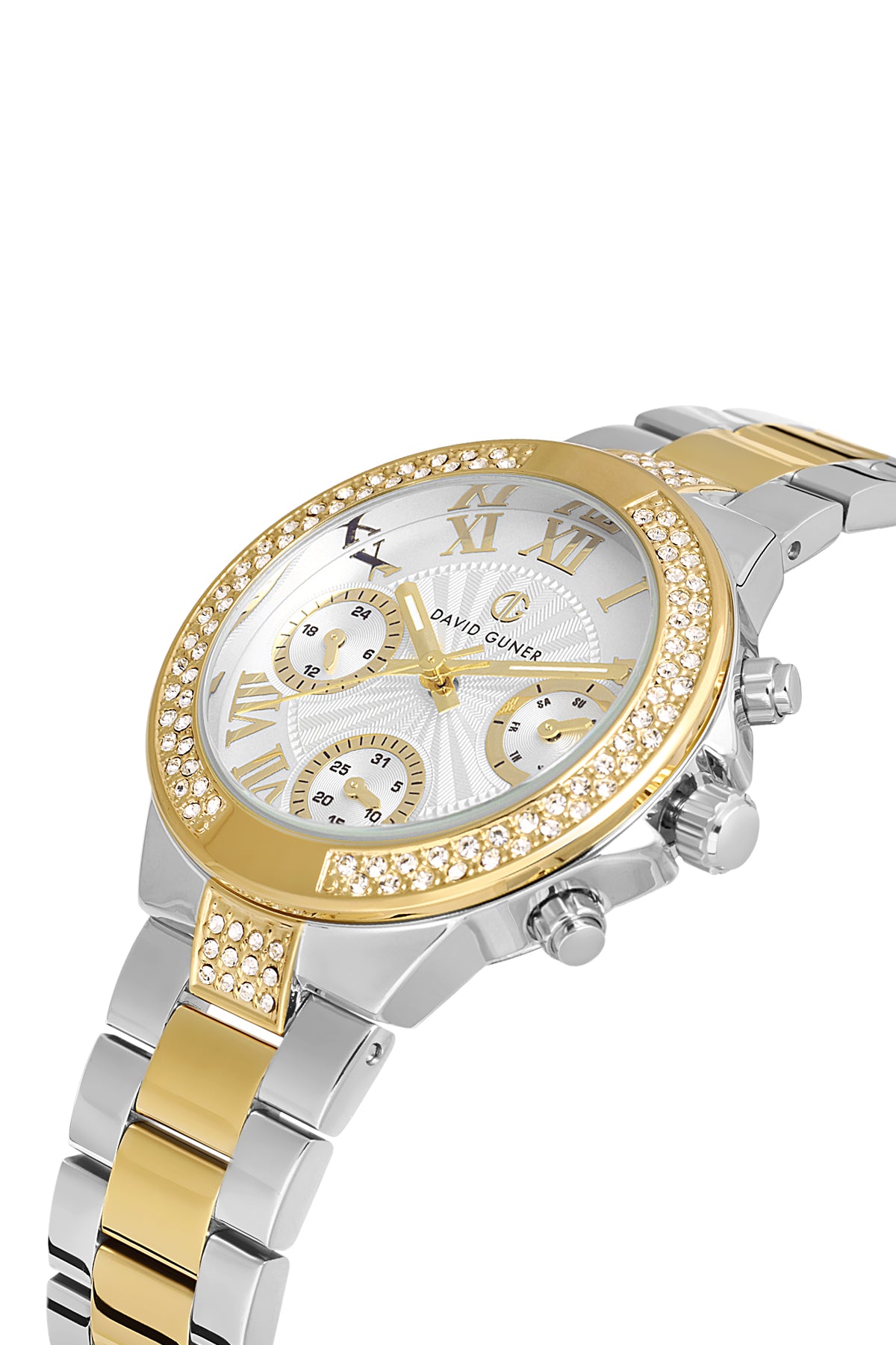 DAVID GUNER Gümüş Kadranlı Taşlı Multi Fonksiyon Sarı-Gümüş Paslanmaz Çelik Kadın Kol Saati - DG-8691LA-D1