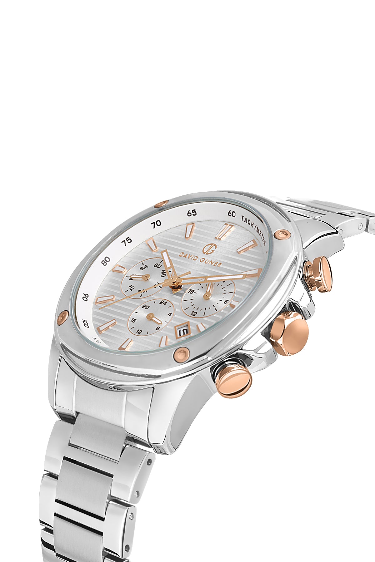 DAVID GUNER Gümüş Kaplama Beyaz Kadranlı Paslanmaz Masif Çelik Erkek Kol Saati - DG-8625GA-A1