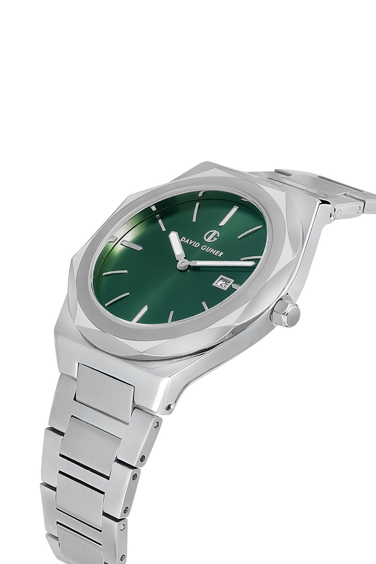 DAVID GUNER Gümüş Kaplama Yeşil Kadranlı Multi Fonksiyonlu Paslanmaz Masif Çelik Erkek Kol Saati - DG-8620GA-A10