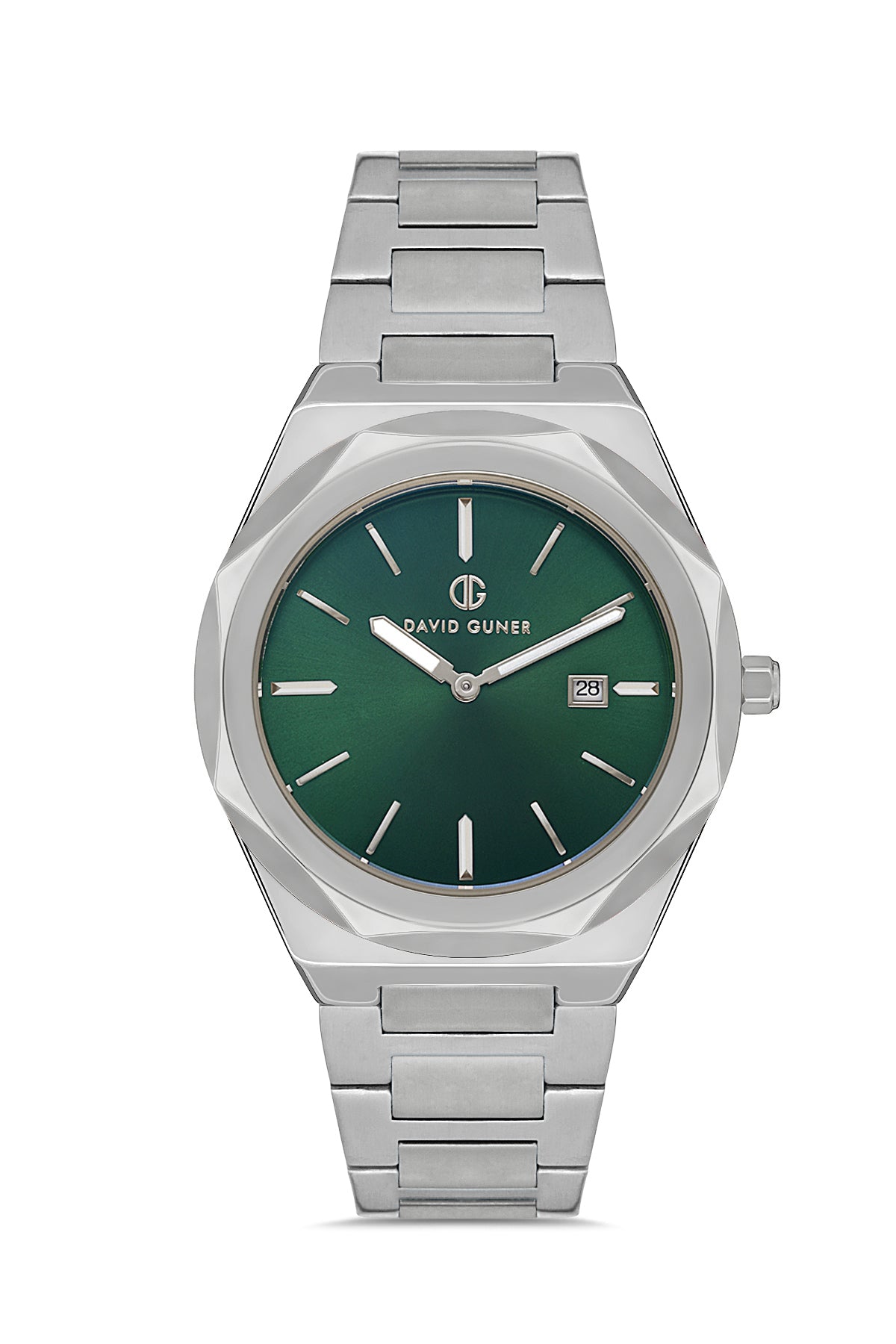 DAVID GUNER Gümüş Kaplama Yeşil Kadranlı Multi Fonksiyonlu Paslanmaz Masif Çelik Erkek Kol Saati - DG-8620GA-A10