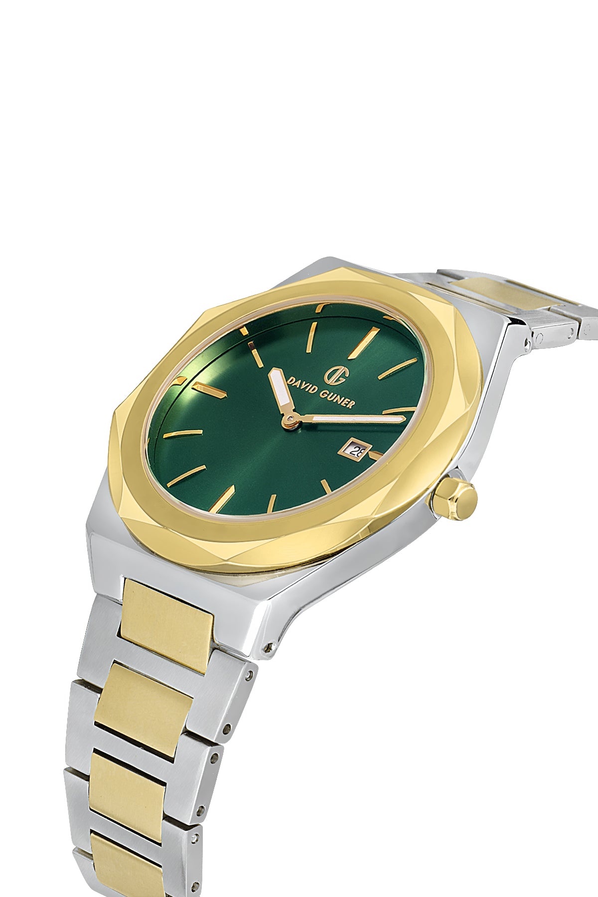 DAVID GUNER Gümüş Kaplama Yeşil Kadranlı Paslanmaz Masif Çelik Erkek Kol Saati - DG-8620GA-D10