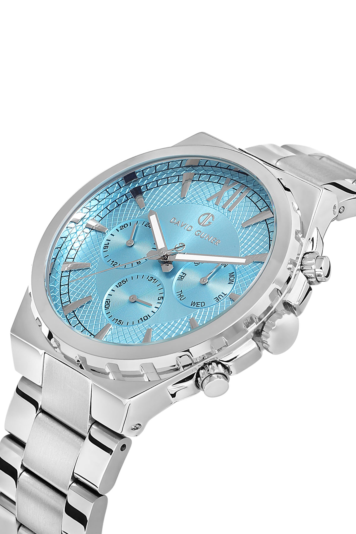 DAVID GUNER GÜMÜŞ KAPLAMALI AÇIK MAVİ KADRANLI ERKEK KOL SAATİ DG-8410GA-A15