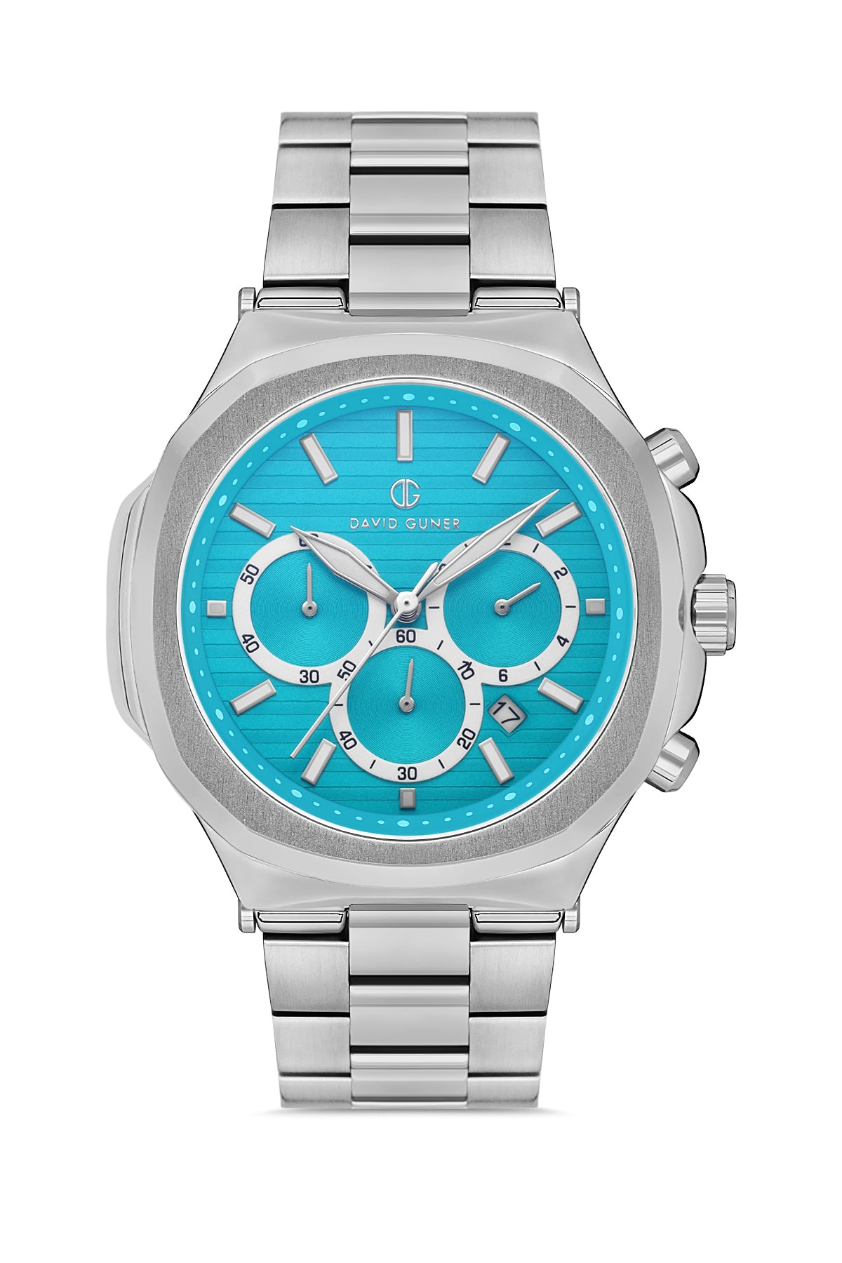 DAVID GUNER Turkuaz Kadranlı Gümüş Paslanmaz Masif Çelik Erkek Kol Saati - DG-8522GA-A15