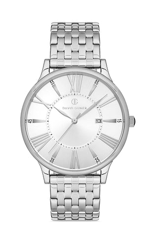 DAVID GUNER GÜMÜŞ KAPLAMALI BEYAZ KADRANLI ERKEK KOL SAATİ - DG-8206GA-A1