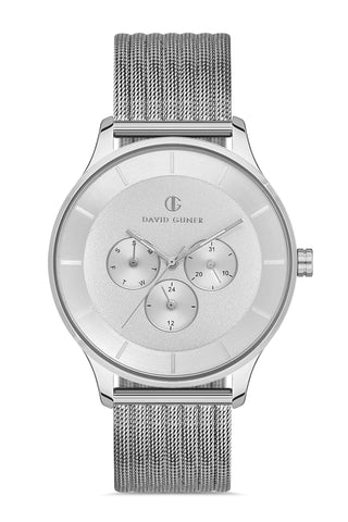 DAVID GUNER GÜMÜŞ KAPLAMALI BEYAZ KADRANLI ERKEK KOL SAATİ - DG-8246GC-A1