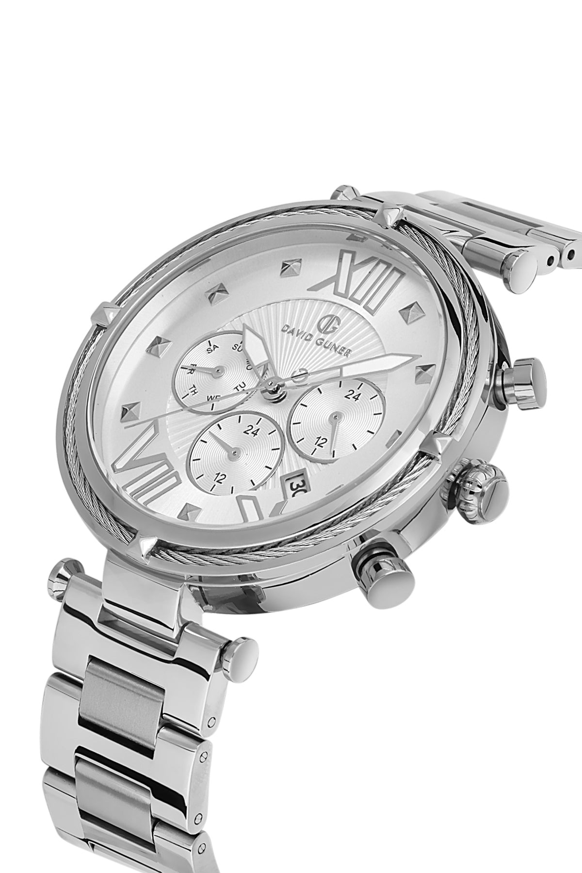 DAVID GUNER GÜMÜŞ KAPLAMALI BEYAZ KADRANLI ERKEK KOL SAATİ - DG-8273GA-A1