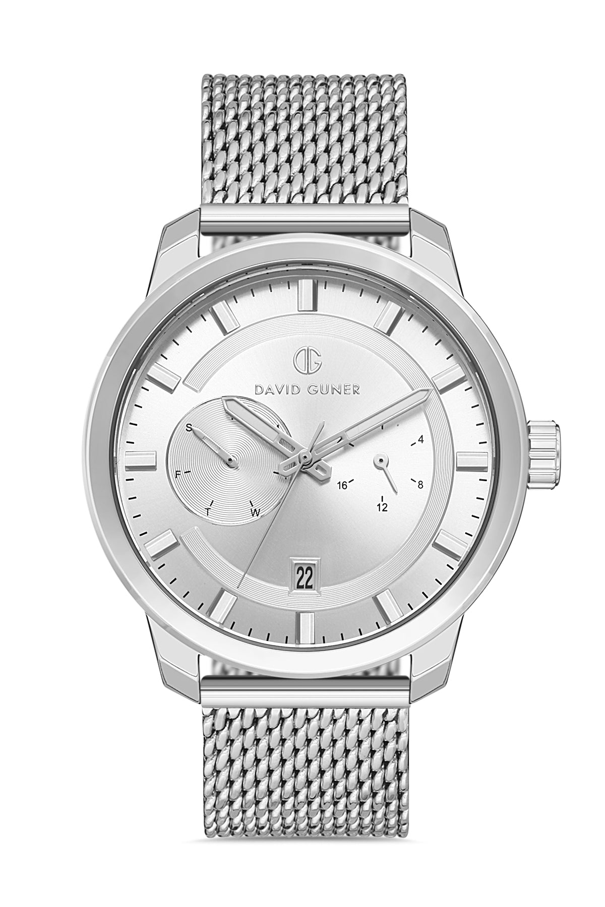 DAVID GUNER GÜMÜŞ KAPLAMALI BEYAZ KADRANLI ERKEK KOL SAATİ - DG-8305GC-A1