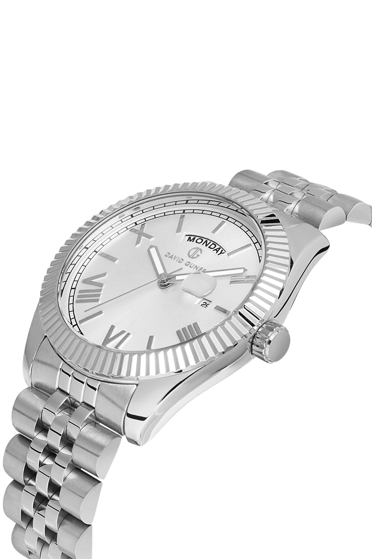 DAVID GUNER GÜMÜŞ KAPLAMALI BEYAZ KADRANLI ERKEK KOL SAATİ DG-8481GA-A1