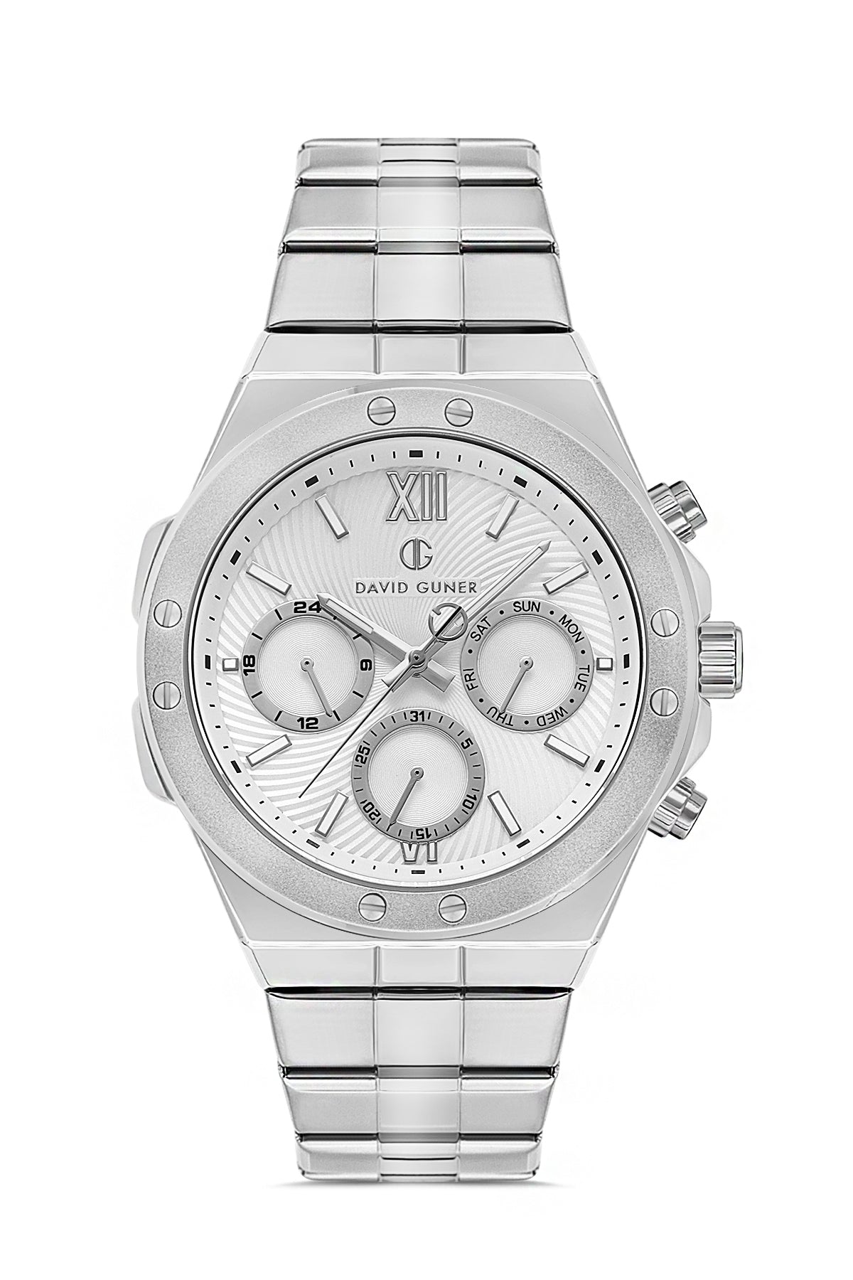 DAVID GUNER GÜMÜŞ KAPLAMALI BEYAZ KADRANLI ERKEK KOL SAATİ DG-8607GA-A1