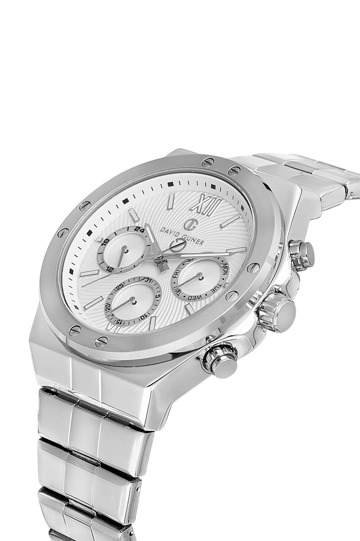 DAVID GUNER GÜMÜŞ KAPLAMALI BEYAZ KADRANLI ERKEK KOL SAATİ DG-8607GA-A1