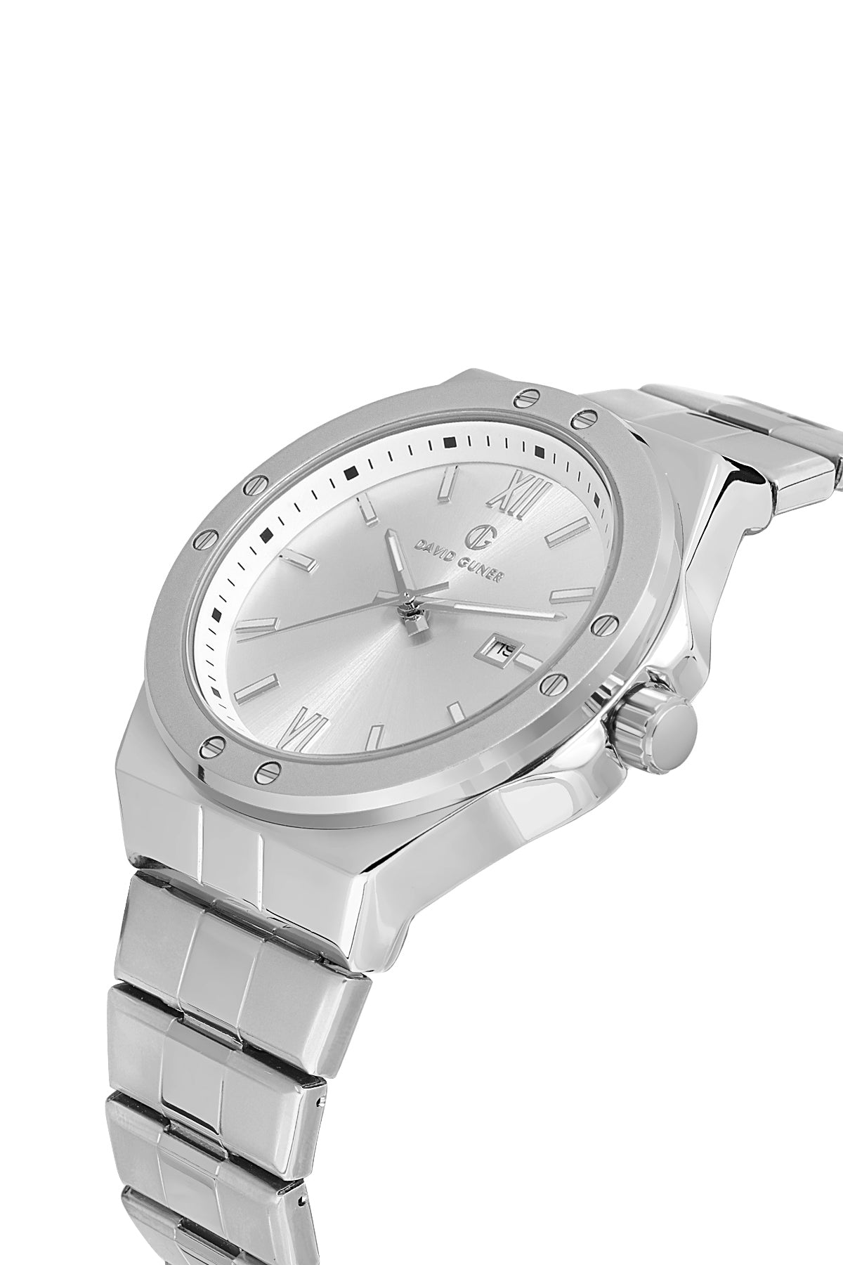DAVID GUNER GÜMÜŞ KAPLAMALI BEYAZ KADRANLI ERKEK KOL SAATİ DG-8608GA-A1