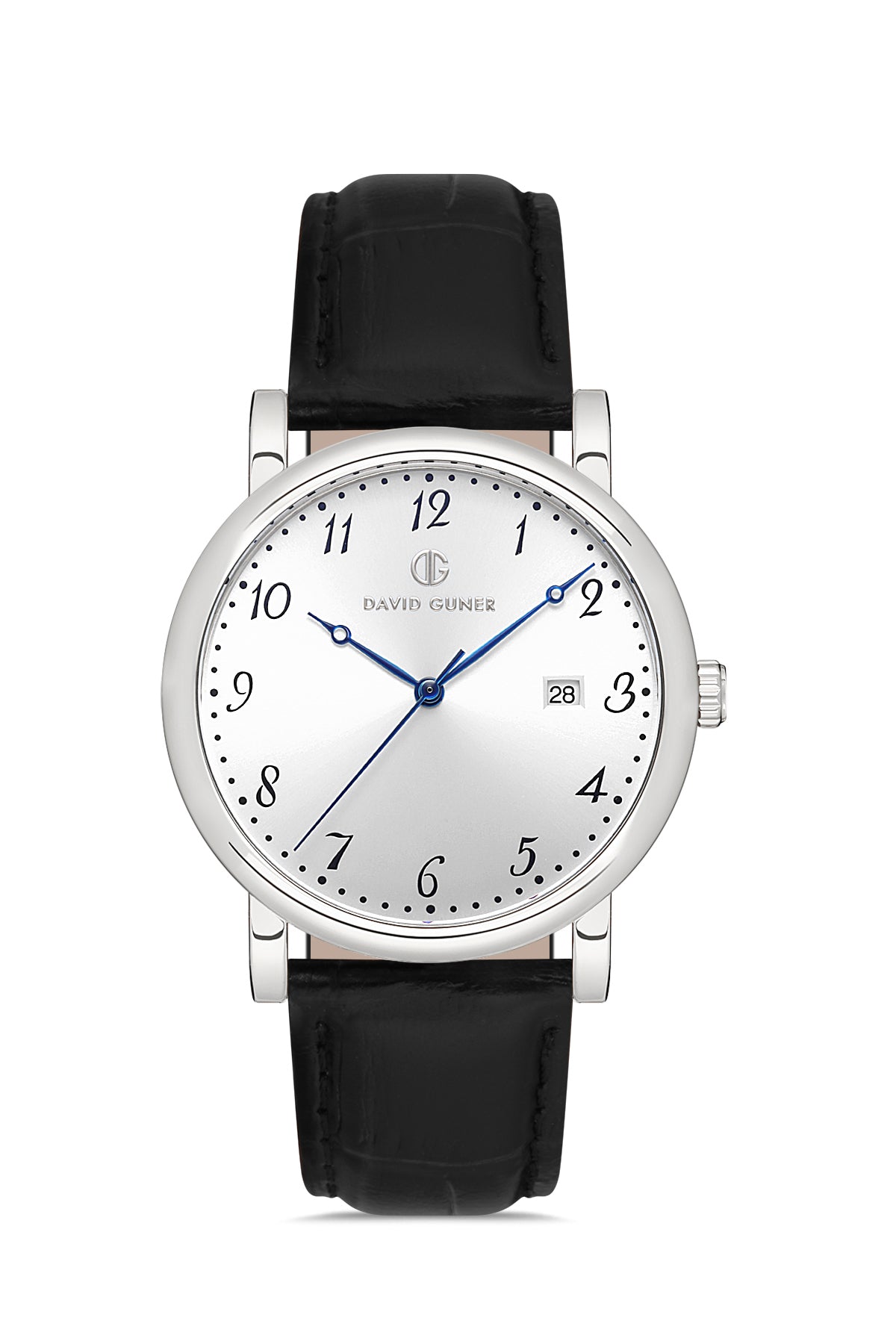 DAVID GUNER Gümüş Kaplama Siyah Orijinal Deri Kordonlu Erkek Kol Saati - DG-8671GB-J1