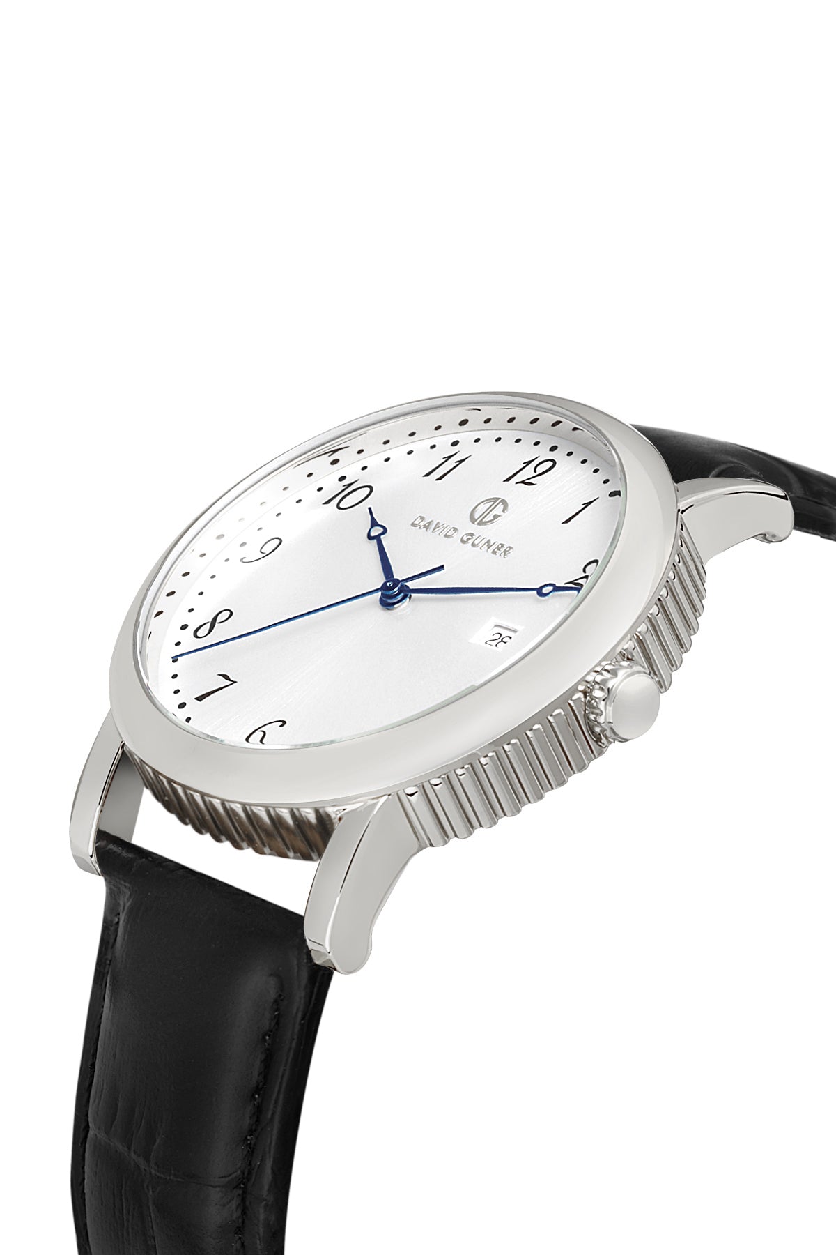 David Guner Silver Plating Black Original Leather Band Men's Watch