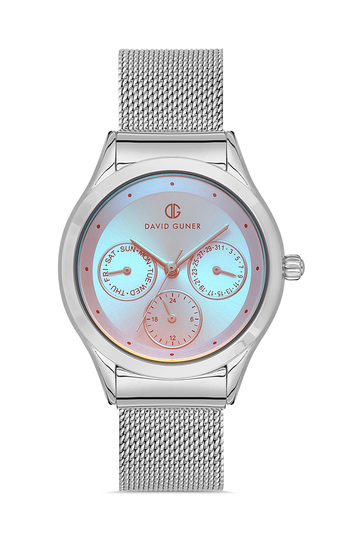 DAVID GUNER Gümüş Kaplama Gümüş Kadranlı Multi Fonksiyon Çelik Örme Kordon Kadın Kol Saati - DG-8276LC-A1