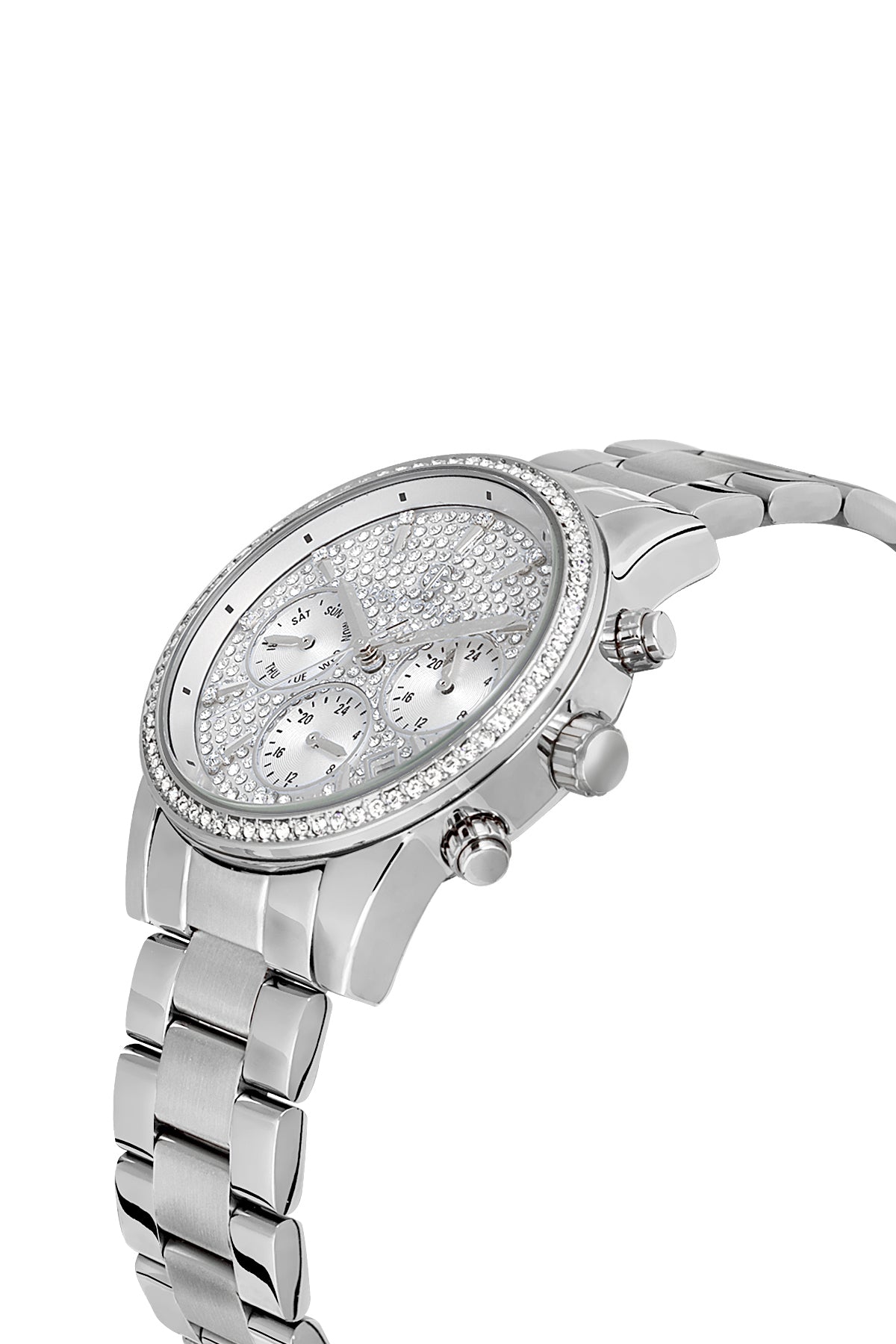 DAVID GUNER Gümüş Kadranlı Gümüş Kaplama Paslanmaz Masif Çelik Kordonlu Multi Fonksiyonlu Kadın Kol Saati