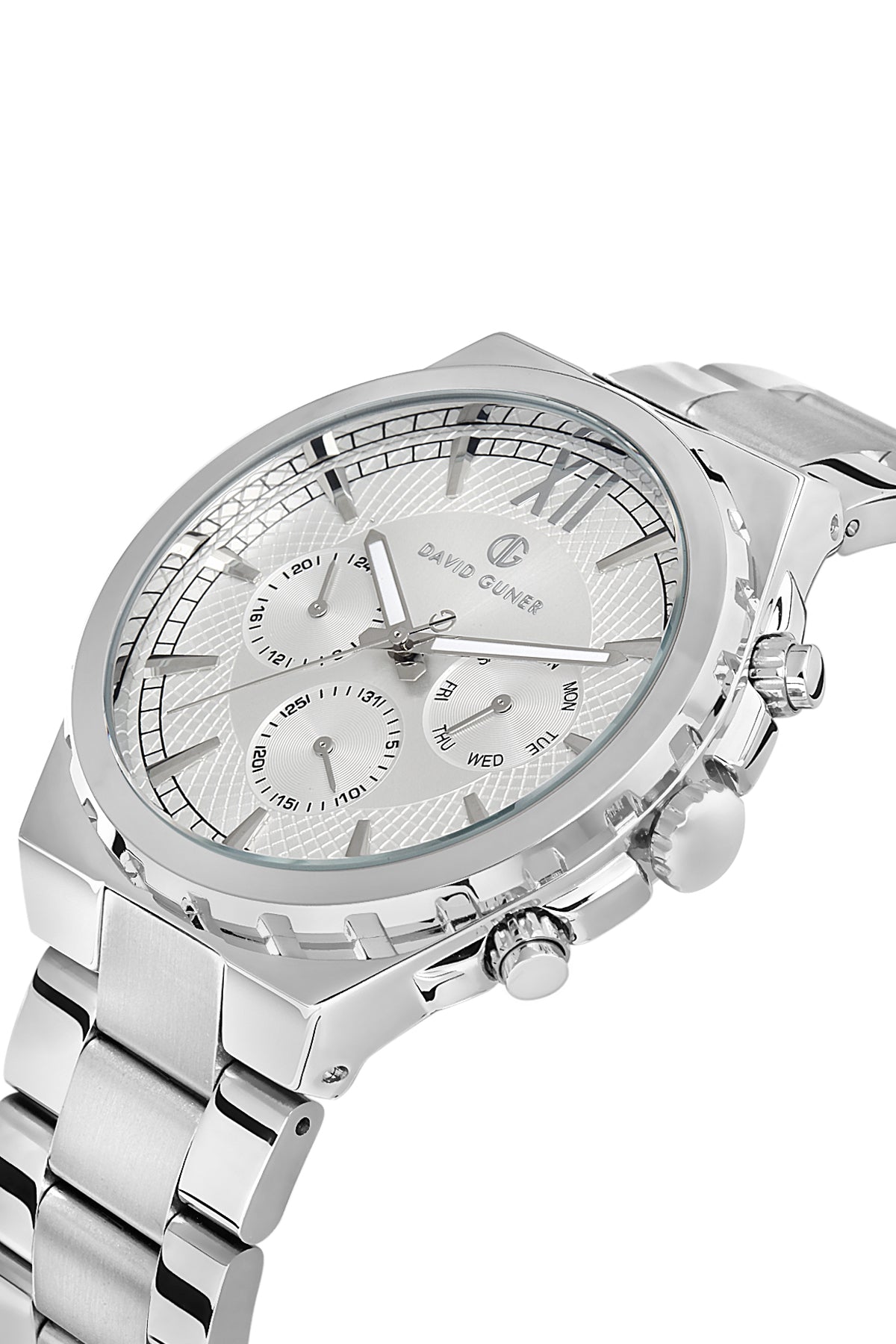 DAVID GUNER GÜMÜŞ KAPLAMALI BEYAZ KADRANLI ERKEK KOL SAATİ DG-8410GA-A1