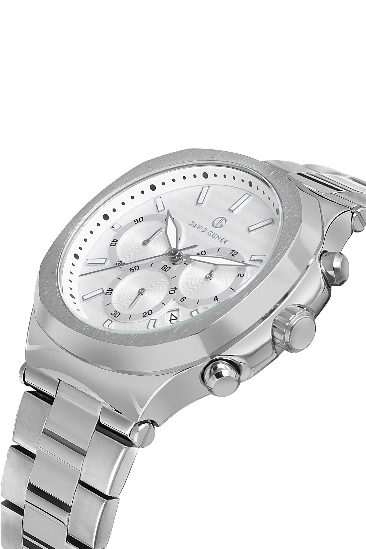 DAVID GUNER Beyaz Kadranlı Gümüş Paslanmaz Masif Çelik Erkek Kol Saati - DG-8522GA-A1