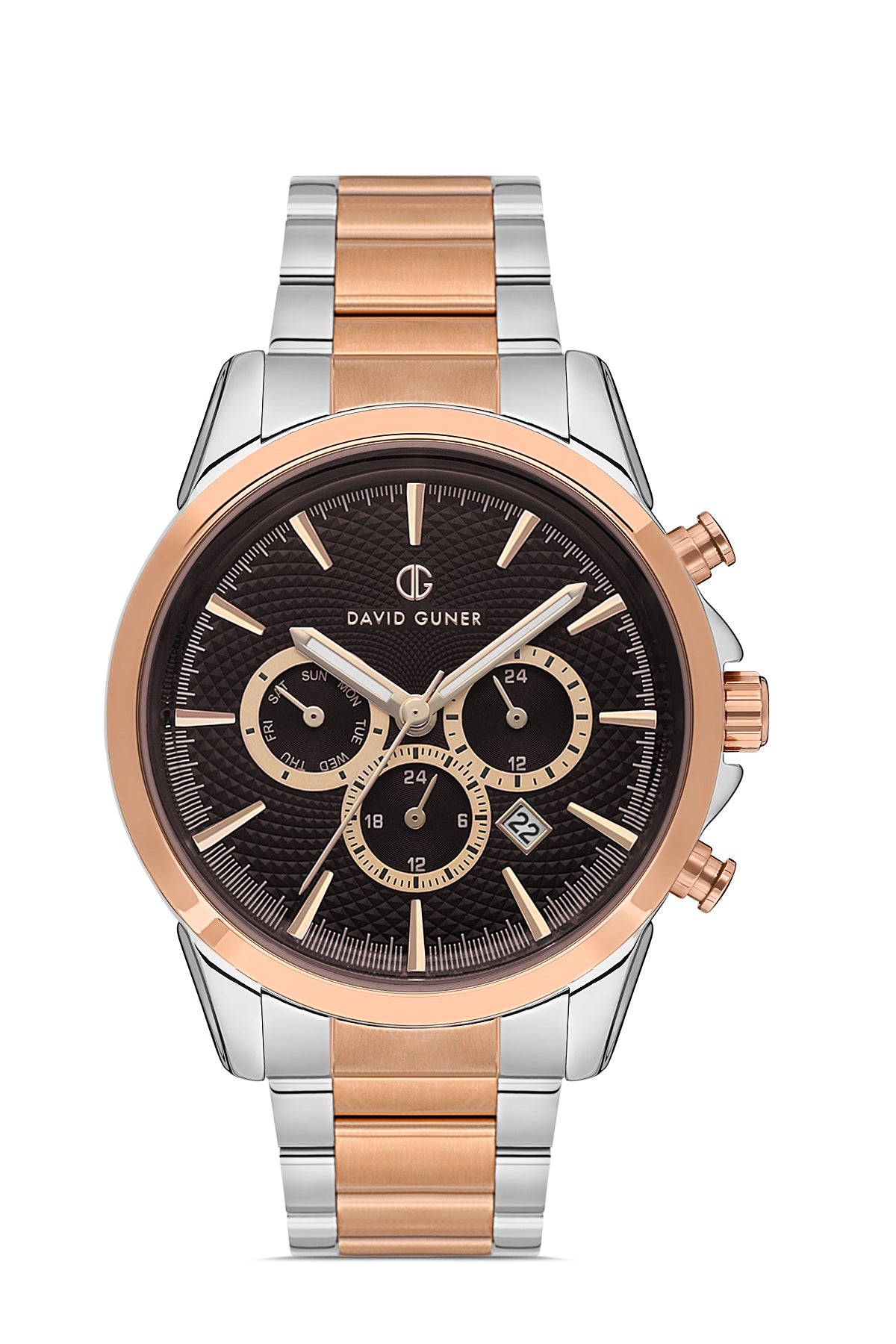 DAVID GUNER Rose Beyaz Kaplama Kahverengi Kadranlı Multi Fonksiyonlu Paslanmaz Masif Çelik Erkek Kol Saati - DG-8649GA-E6