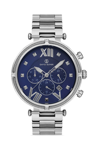 DAVID GUNER GÜMÜŞ KAPLAMALI MAVİ KADRANLI ERKEK KOL SAATİ - DG-8273GA-A3