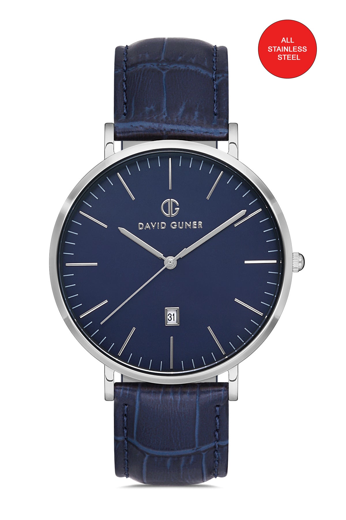 DAVID GUNER Mavi Kadranlı Gümüş Kaplamalı Erkek Deri Kol Saati - DG-8074GB-L3