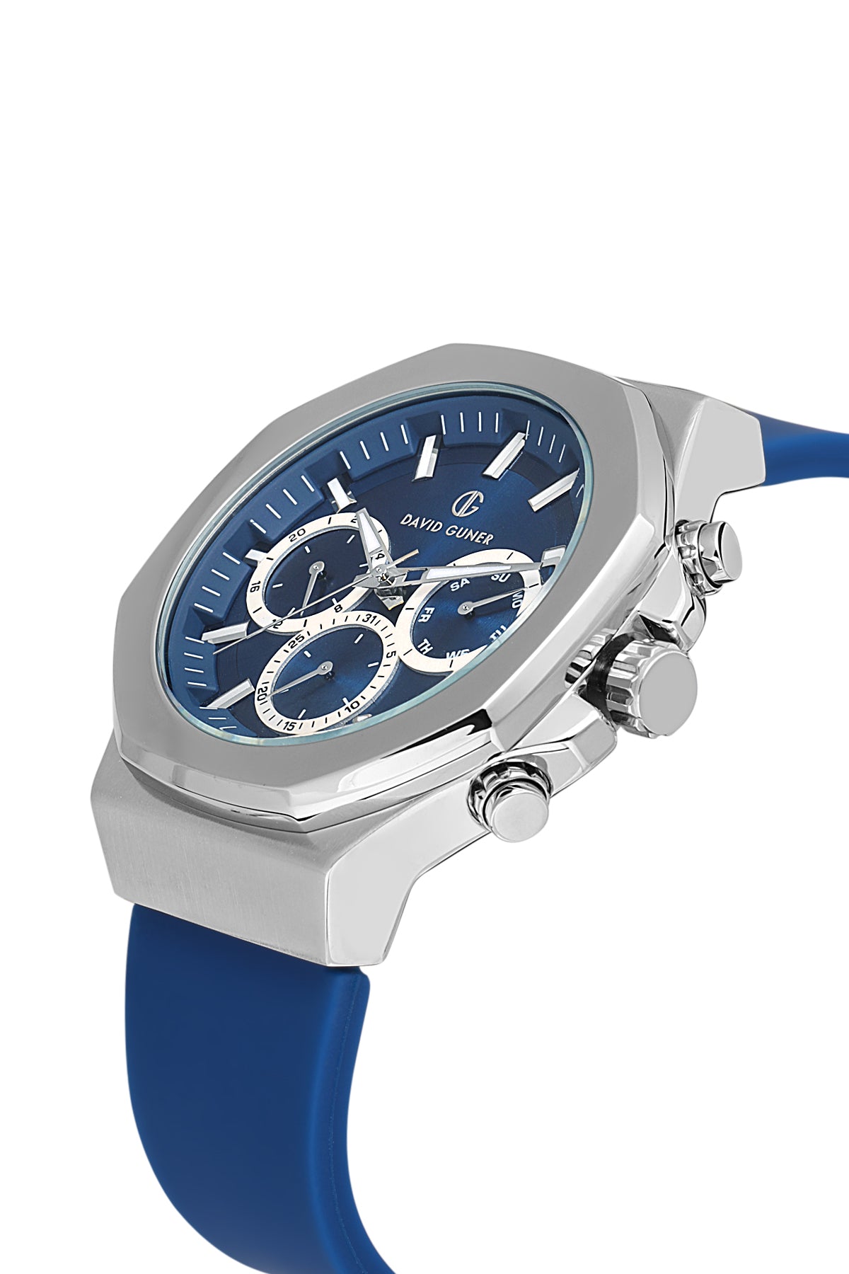 DAVID GUNER Silver Plating Men's Watch with Blue Dial and Blue Silicone Band