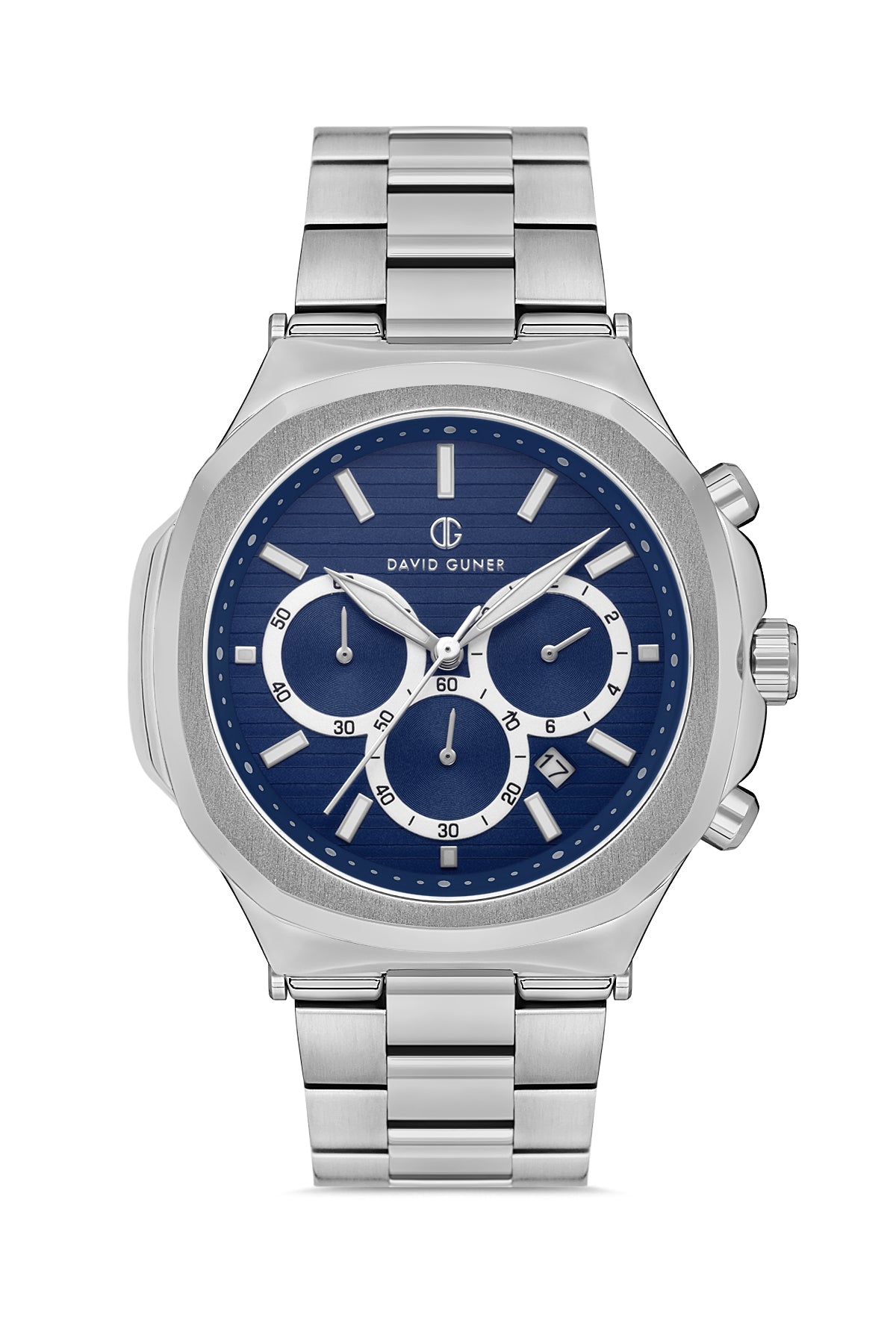 DAVID GUNER Lacivert Kadranlı Gümüş Paslanmaz Masif Çelik Erkek Kol Saati - DG-8522GA-A3