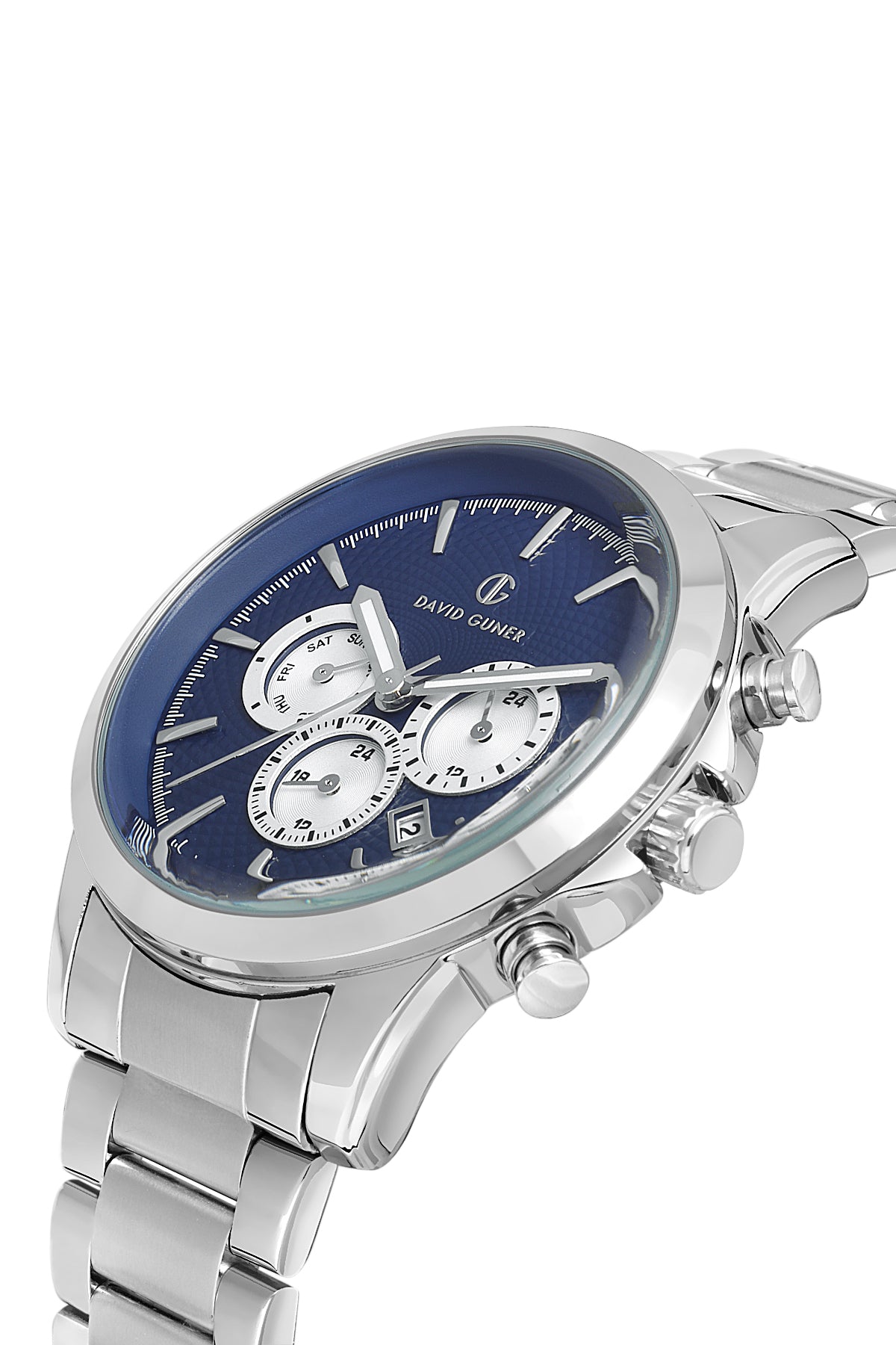 DAVID GUNER Lacivert Kadranlı Gümüş Kaplamalı Takvimli Erkek Kol Saati - DG-8649GA-A3
