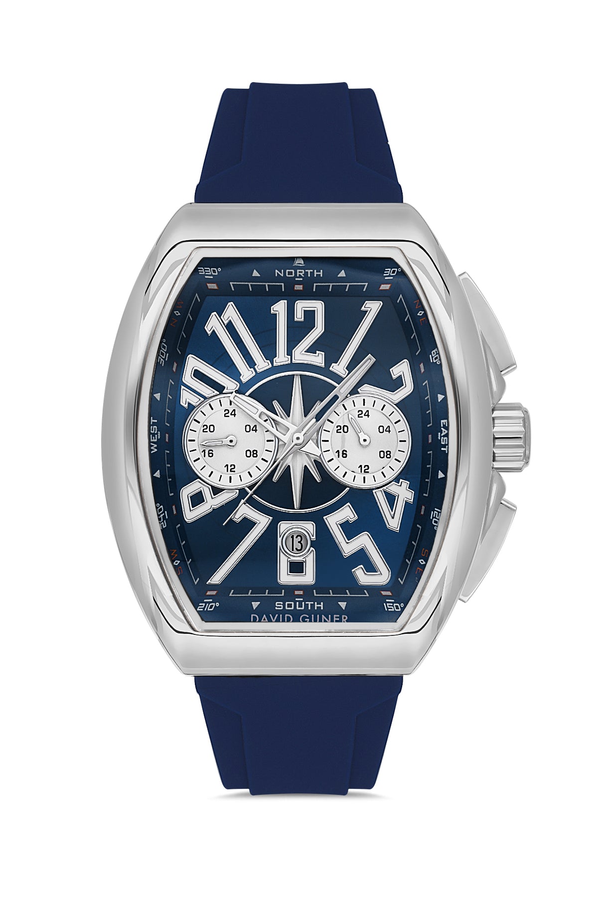 DAVID GUNER Gümüş Kaplama Mavi Kadranlı Multi Fonksiyonlu Erkek Kol Saati