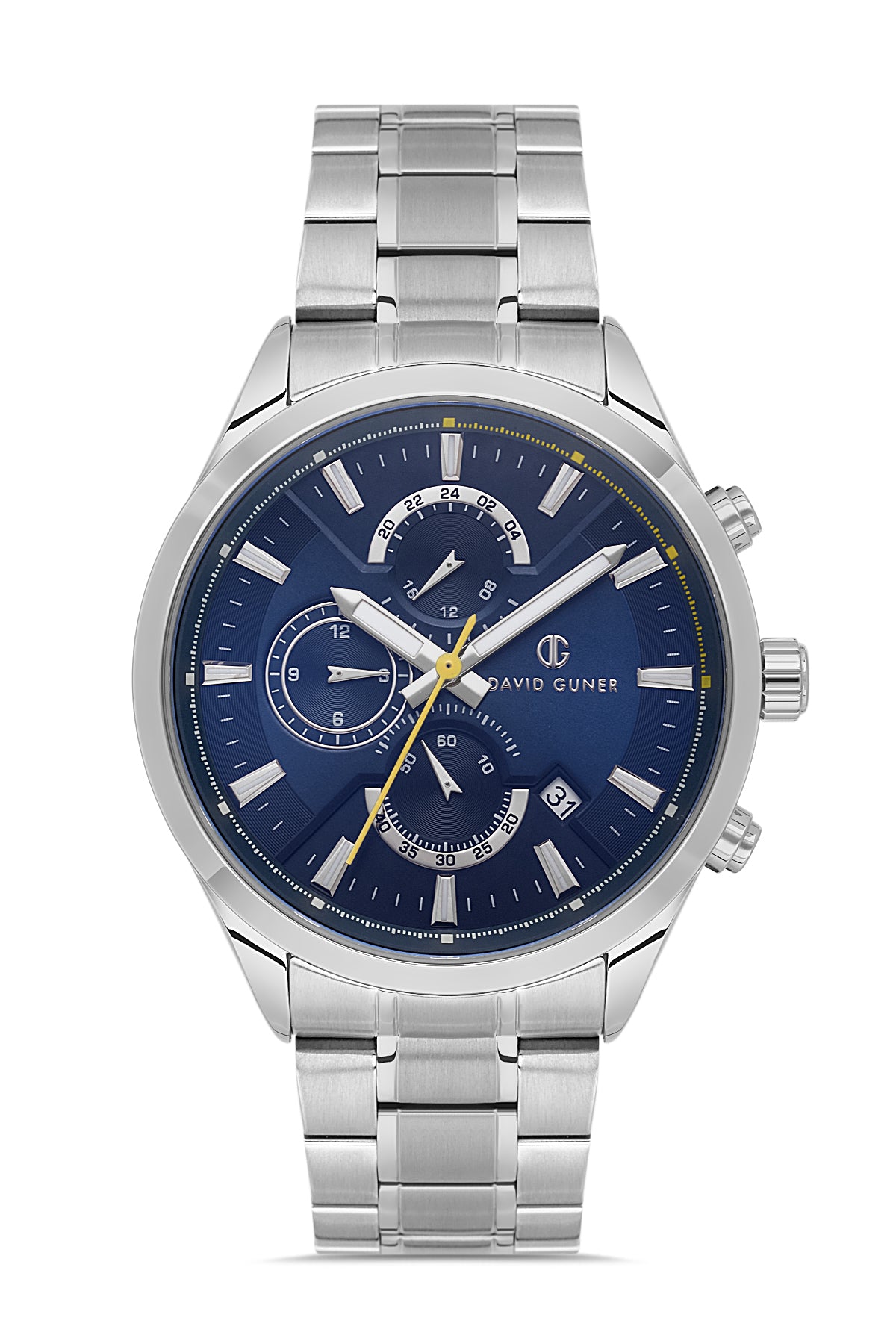 DAVID GUNER Gümüş Renk Kaplamalı Mavi Paslanmaz Masif Çelik Kordon Erkek Kol Saati - DG-8720GA-A3
