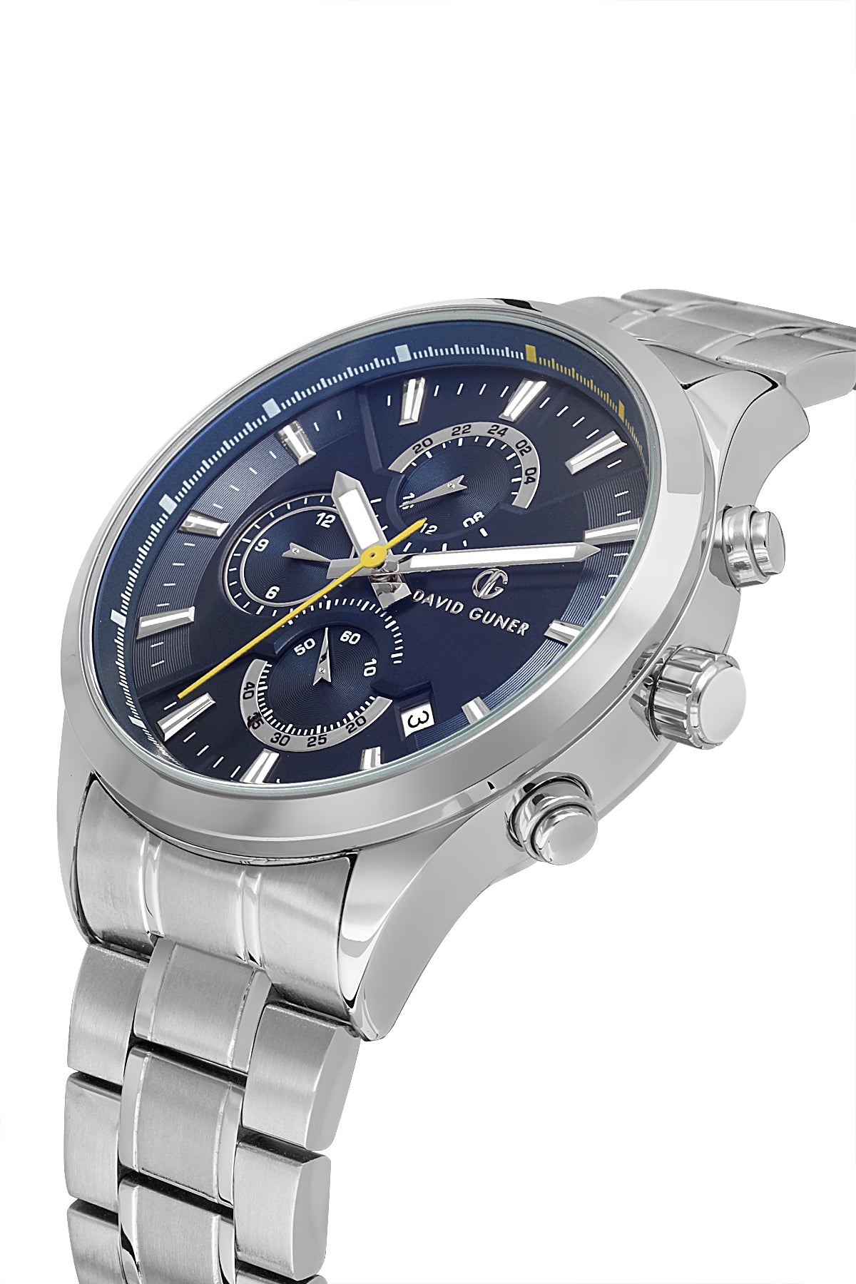 DAVID GUNER Gümüş Renk Kaplamalı Mavi Paslanmaz Masif Çelik Kordon Erkek Kol Saati - DG-8720GA-A3