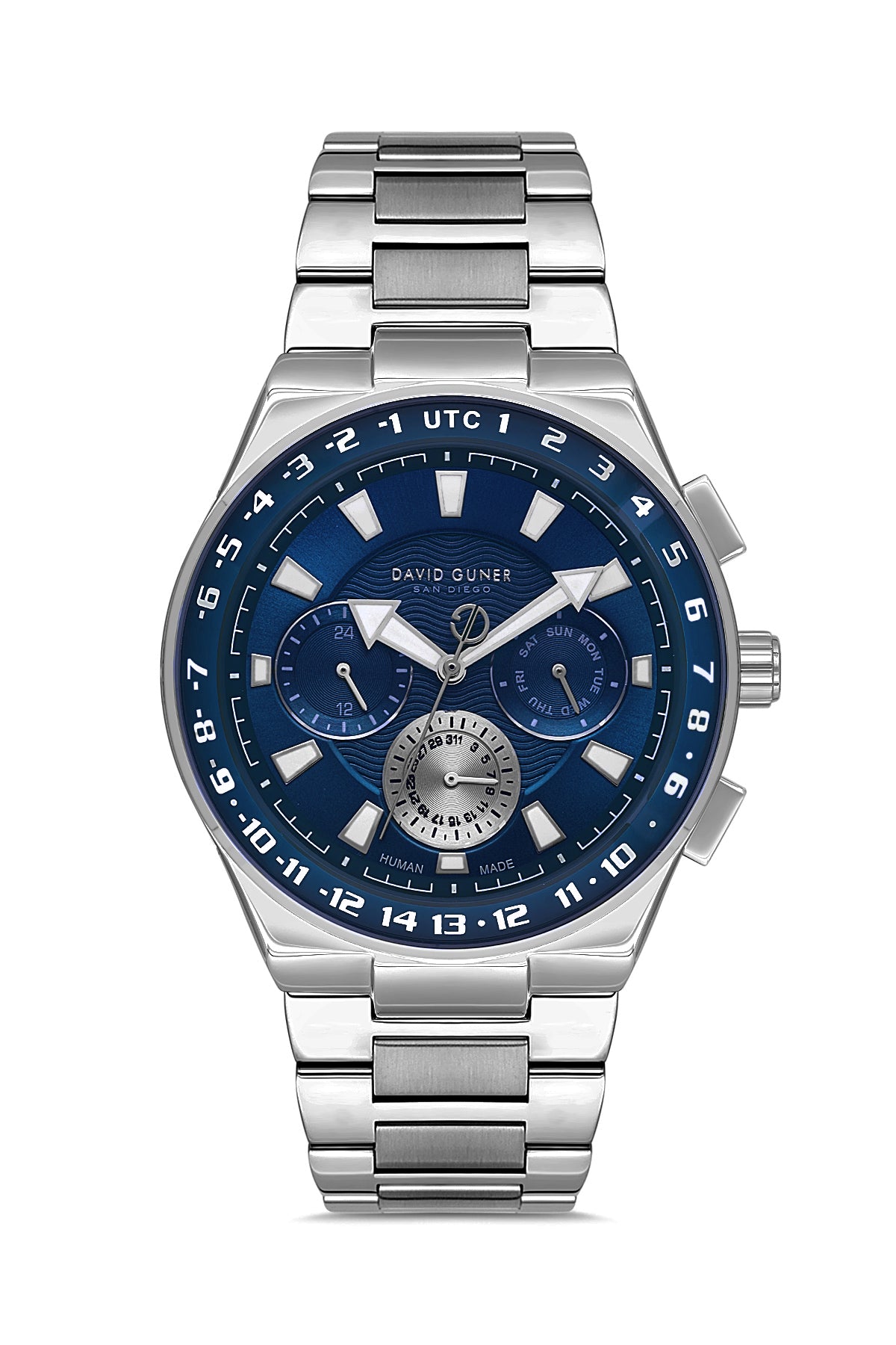 DAVID GUNER Gümüş Kaplamalı Mavi Kadranlı Erkek Kol Saati - DG-8898GA-A3