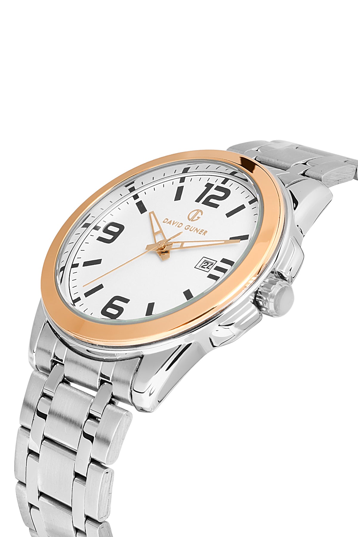 DAVID GUNER Gümüş Kaplamalı Rose Kadranlı Takvimli Paslanmaz Çelik Erkek Kol Saati - DG-8469GA-E1