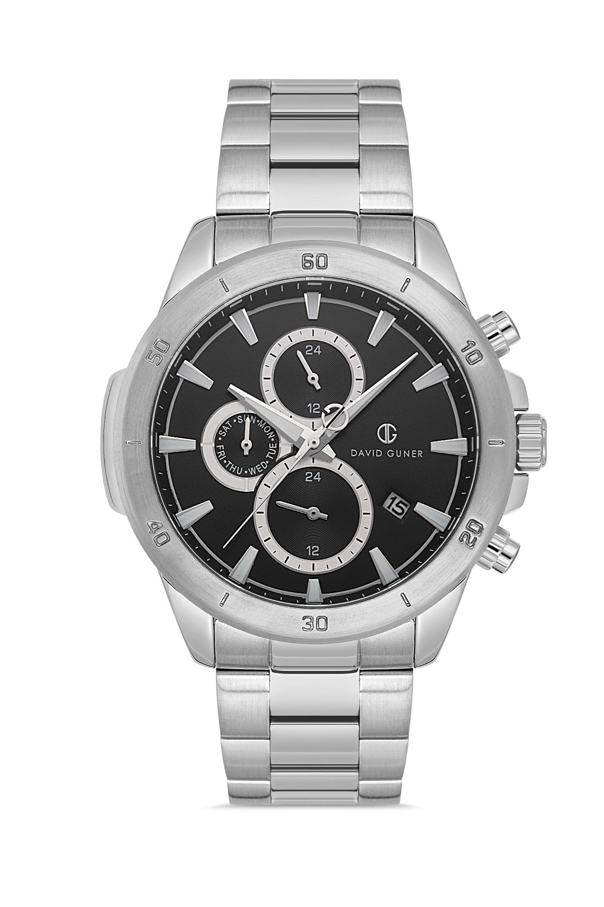 DAVID GUNER GÜMÜŞ KAPLAMALI SİYAH KADRANLI ERKEK KOL SAATİ - DG-8742GA-A2