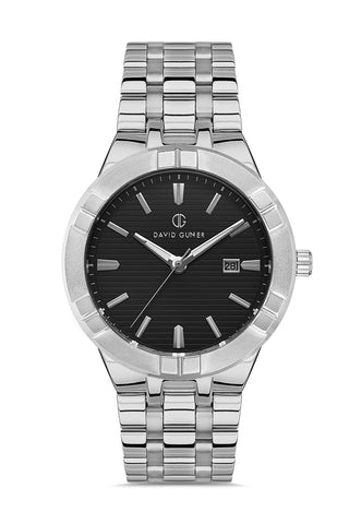 DAVID GUNER GÜMÜŞ KAPLAMALI SİYAH KADRANLI ERKEK KOL SAATİ - DG-8388GA-A2