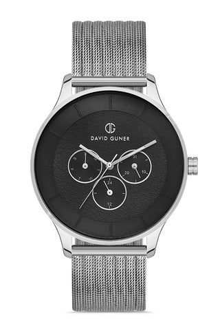 DAVID GUNER GÜMÜŞ KAPLAMALI SİYAH KADRANLI ERKEK KOL SAATİ - DG-8246GC-A2