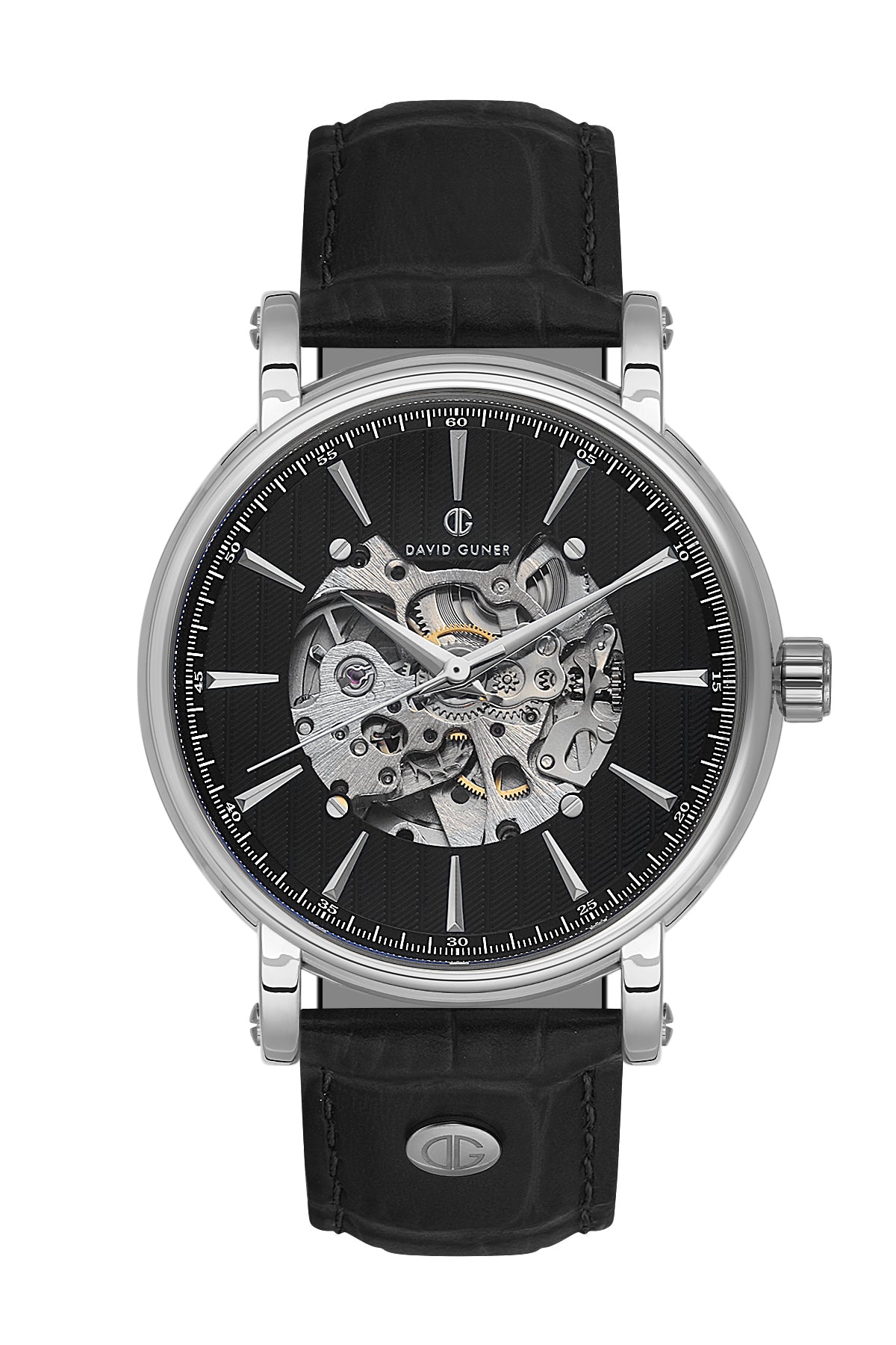 DAVID GUNER Gümüş Kaplama Siyah Kadranlı Otomatik Erkek Kol Saati