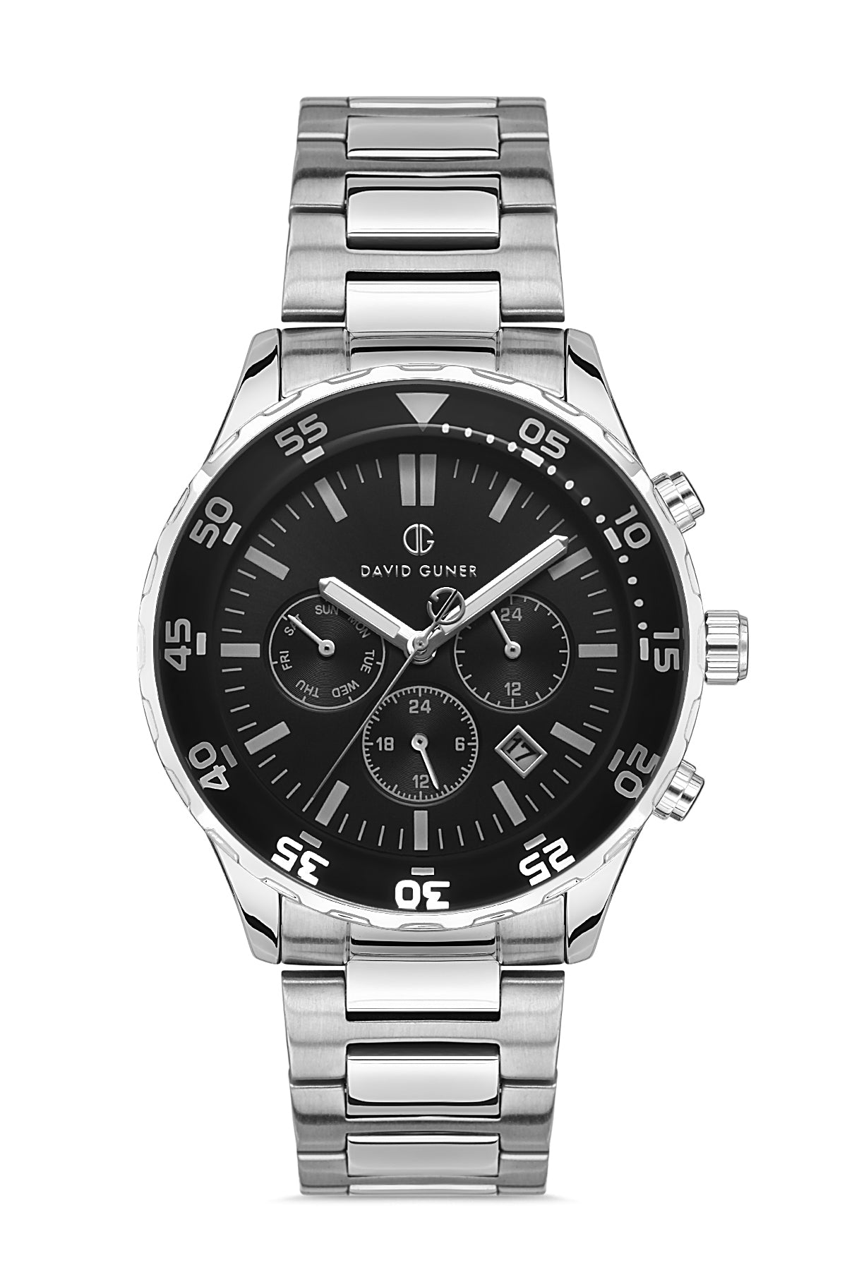 DAVID GUNER Gümüş Kaplamalı Siyah Kadranlı Erkek Kol Saati - DG-8427GA-A2